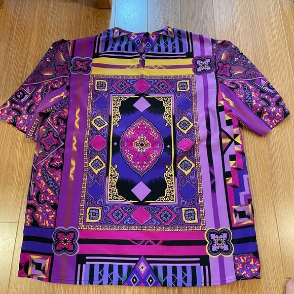 Vintage 80s Tribal Blouse from West Germany Purple - M - Picture 6 of 14